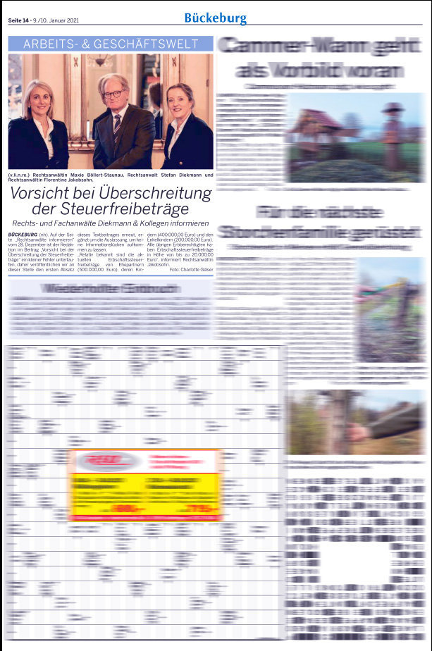 Artikel Schaumburger Wochenblatt, 9./10.01.2021 